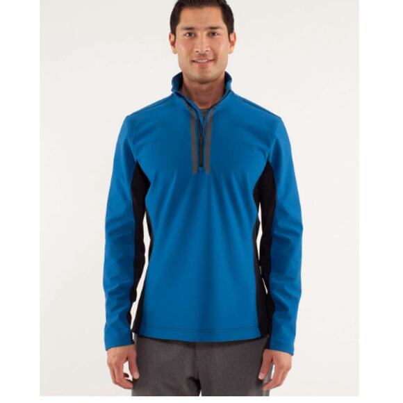 Lululemon Cobalt blue black 1/2 zip unisex Sz M Men (38-40) Woman running gym EC - Picture 1 of 10